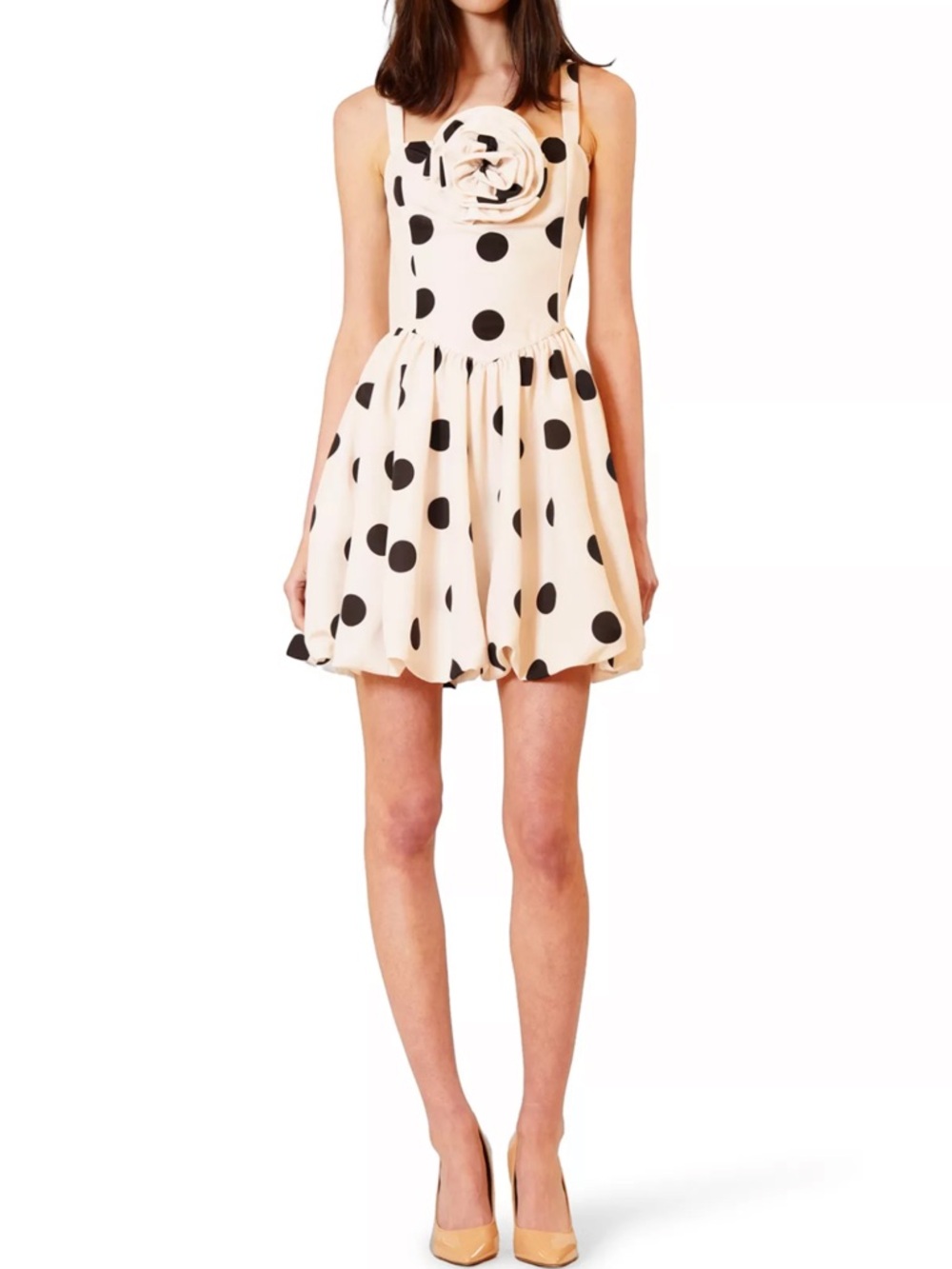 NWT Polka Dot Sleeveless Bubble Hem Dress in Cream and Black
